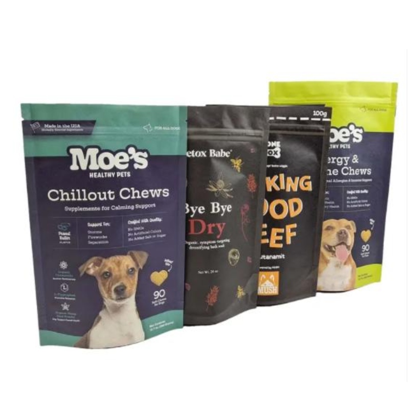 Conception de conception personnalisée pochette à fermeture éclair sacs en plastique Logo Snack pour animaux de compagnie Sac de gâterie pour chiens