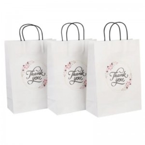 Sac en gros de taille personnalisée Logo fantaisie merci white kraft en papier kraft day mariage sac-cadeau personnalisé avec poignée